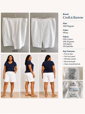 ✨ Croft & Barrow White The Effortless Stretch Bermuda Shorts | Size 16W